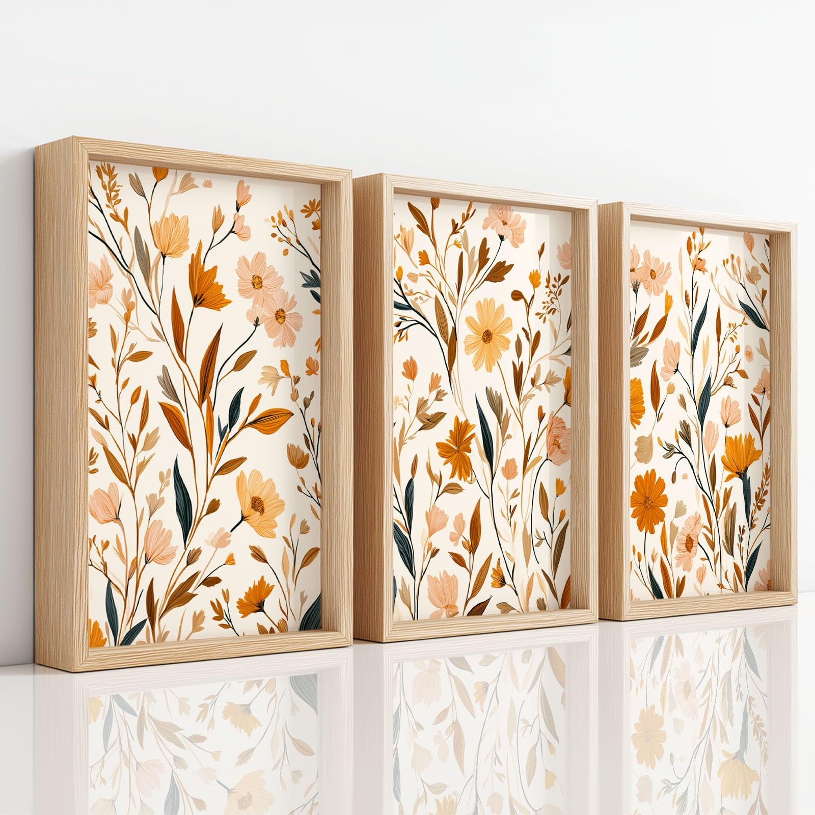 Generisch Zestaw 3 obrazów na płótnie boho kwiaty 40 x 50 cm | Naturalny dziki kwiat liść druk artystyczny obrazy na płótnie wystrój domu dekoracja ścienna do salonu sypialni łazienki