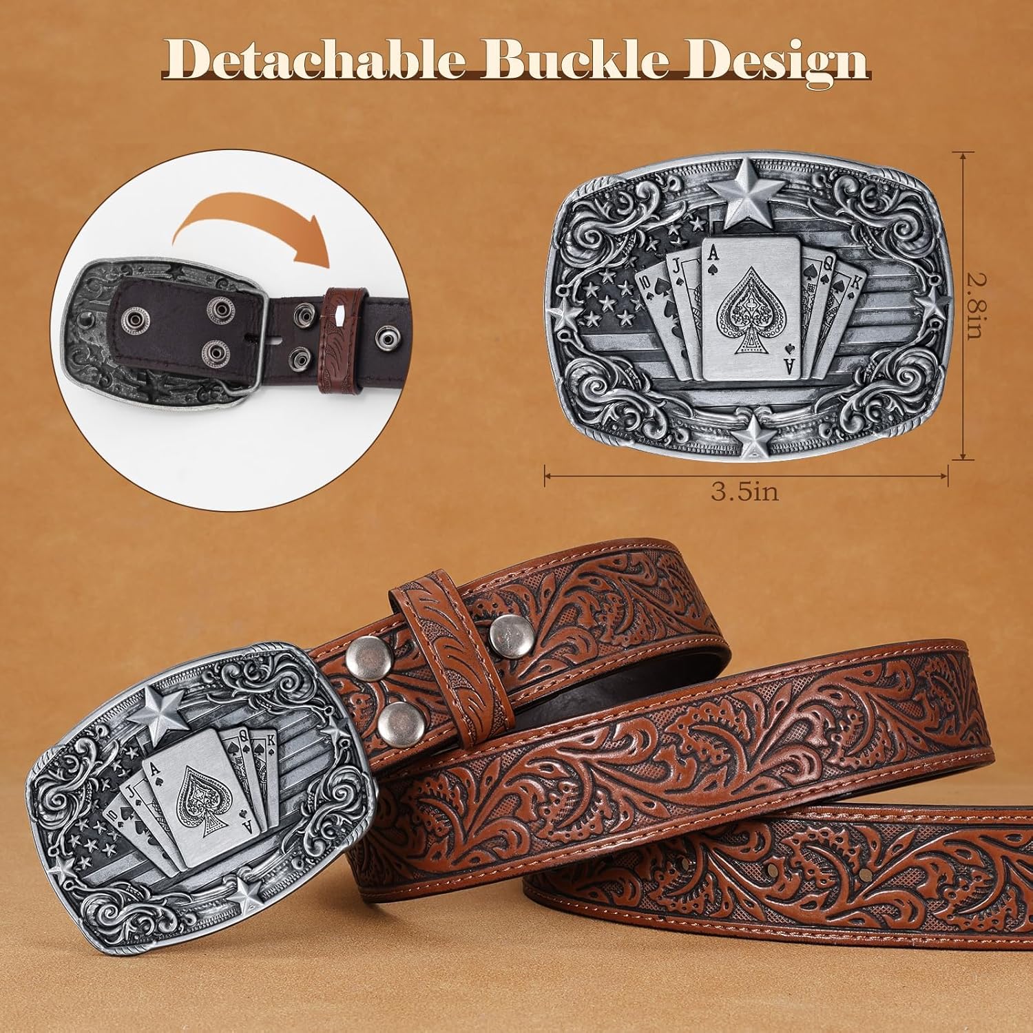 Western Cowboy Belts for Men Women, Cowboy Cowgirl Leather Belt Western Buckle Belt for Jeans Gifts Christmas - Image 2
