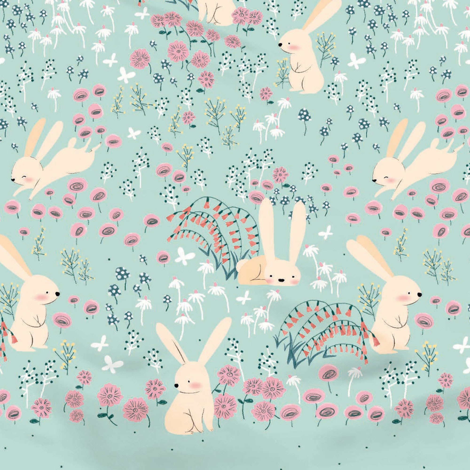 Kaeppel Kinder-Bettwäsche Bunnys Renforcé Mint Größe 1x 135x200 cm + 1x 80x80 cm