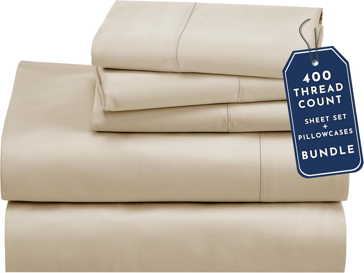 California Design Den 5 Piece Twin XL Size Sheet Set with 3 Pillowcases, 400 Thread Count 100% Cotton Sateen (Beige - Golden Tone)