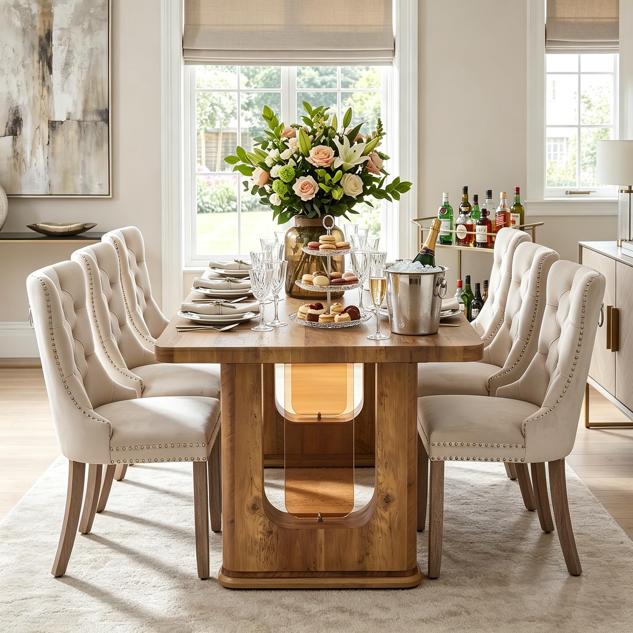 Rejeke Pedestal Dining Set Tufted Velvet