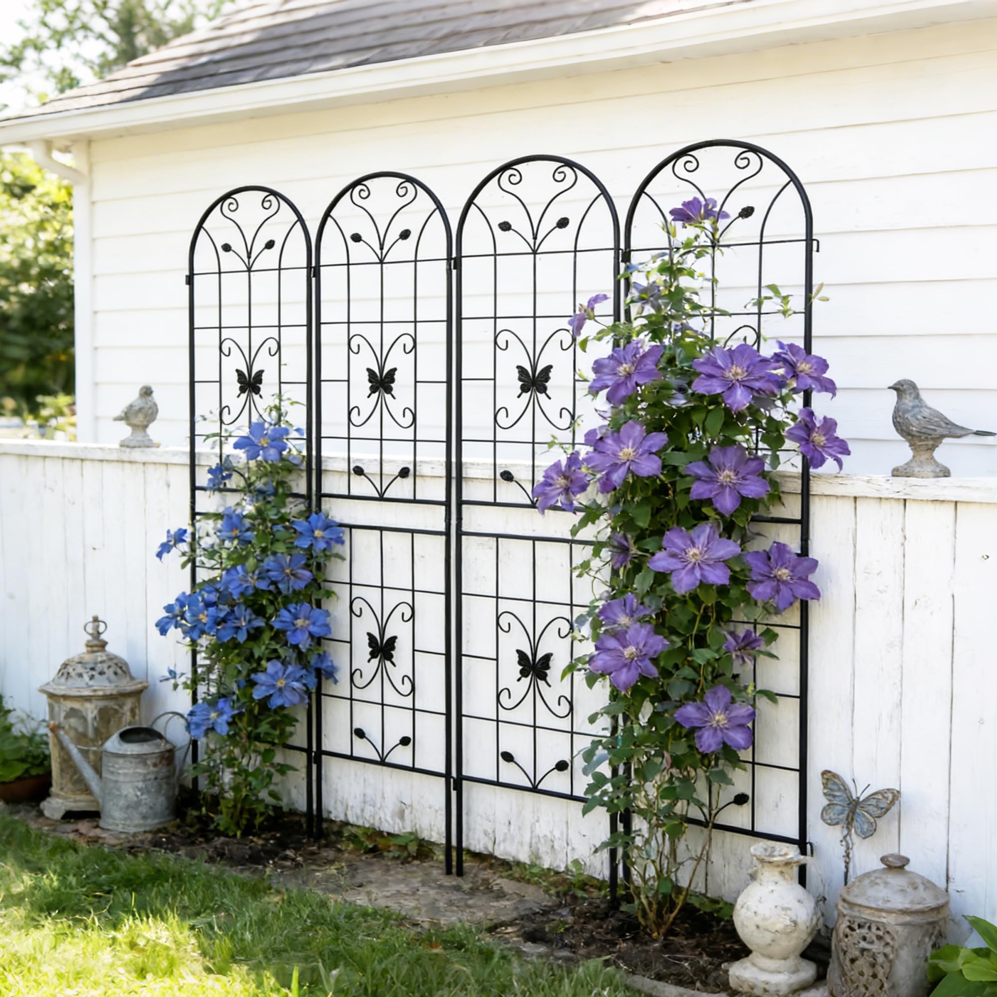 Rankgitter 220x50cm 2er Set / 4er Set, Klettergitter aus Metall für Kletterpflanzen, Sichtschutzgitter Schwarz für Balkon & Terrasse, Wandspalier mit elegantem Design (4er Set)