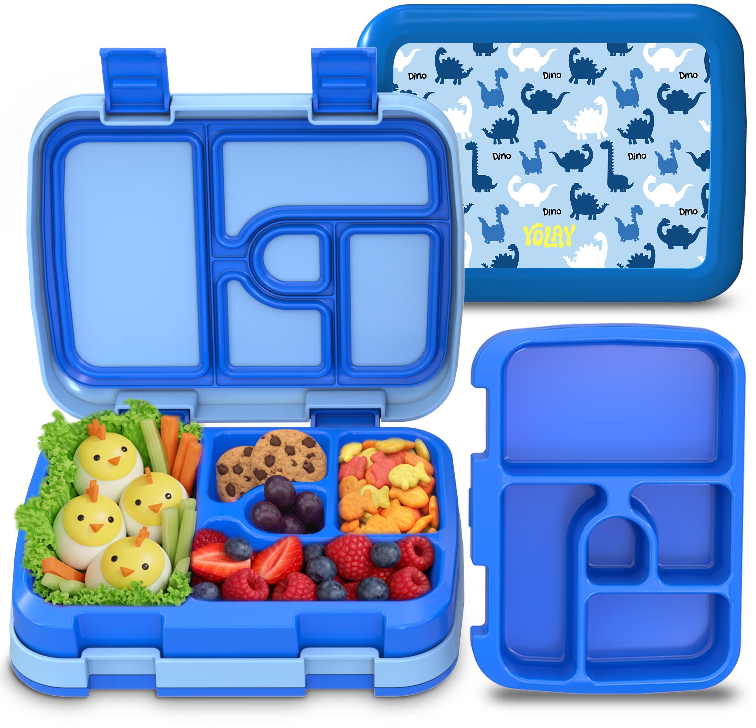 YOLAY Bento Box for Kids, 5-Compartment, Dino