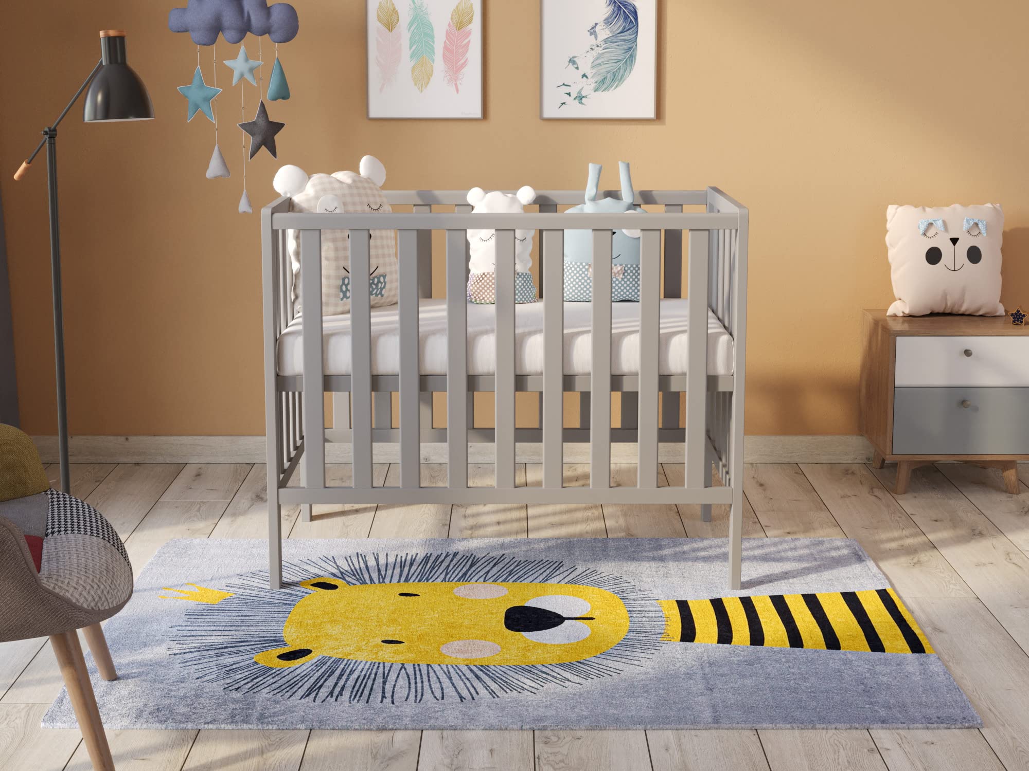 Love For Sleep Mini Cuna Bebe de Madera Gris 100x50 cm con Colchón Acolchado – Cuna Compacta para Bebé Que Ahorra Espacio