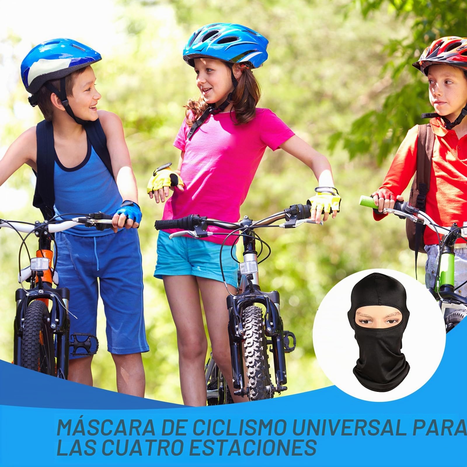 Máscara de Pasamontañas para Niños, Balaclava Protector, Bufanda de Verano Anti Viento Transpirable Protector UV, Talla única (Negro)