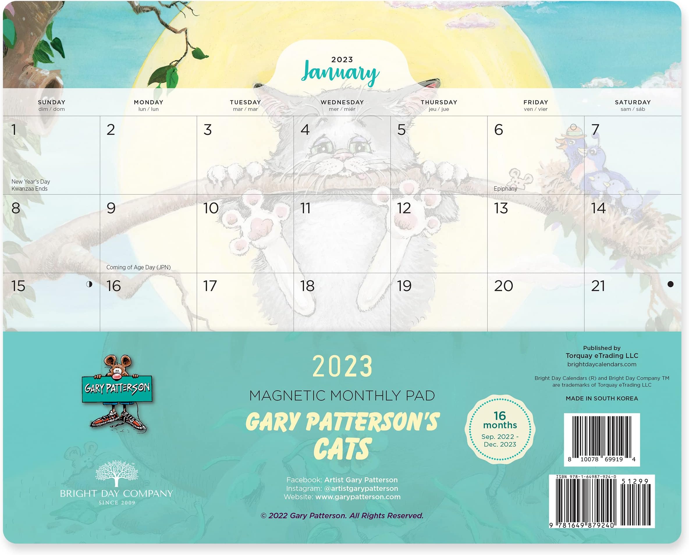 2023 Magnetic Refrigerator Wall Pad by 16 Month 8 x 10 Inch, Gary Patterson Cat