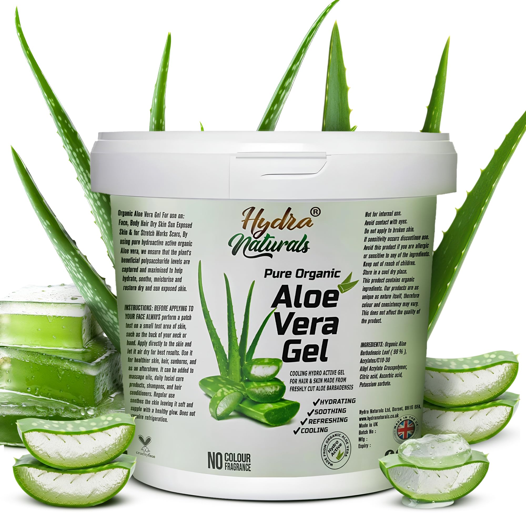 Hydra Naturals Aloe Vera Gel 1000ml Large XXL Size for Hair, Skin, Face, Sunburn, Dry Skin, Scars, Skin Burn, Stretch Marks Multipurpose Made From Freshly Cut Aloe Vera All-Over Head to Toe Gel