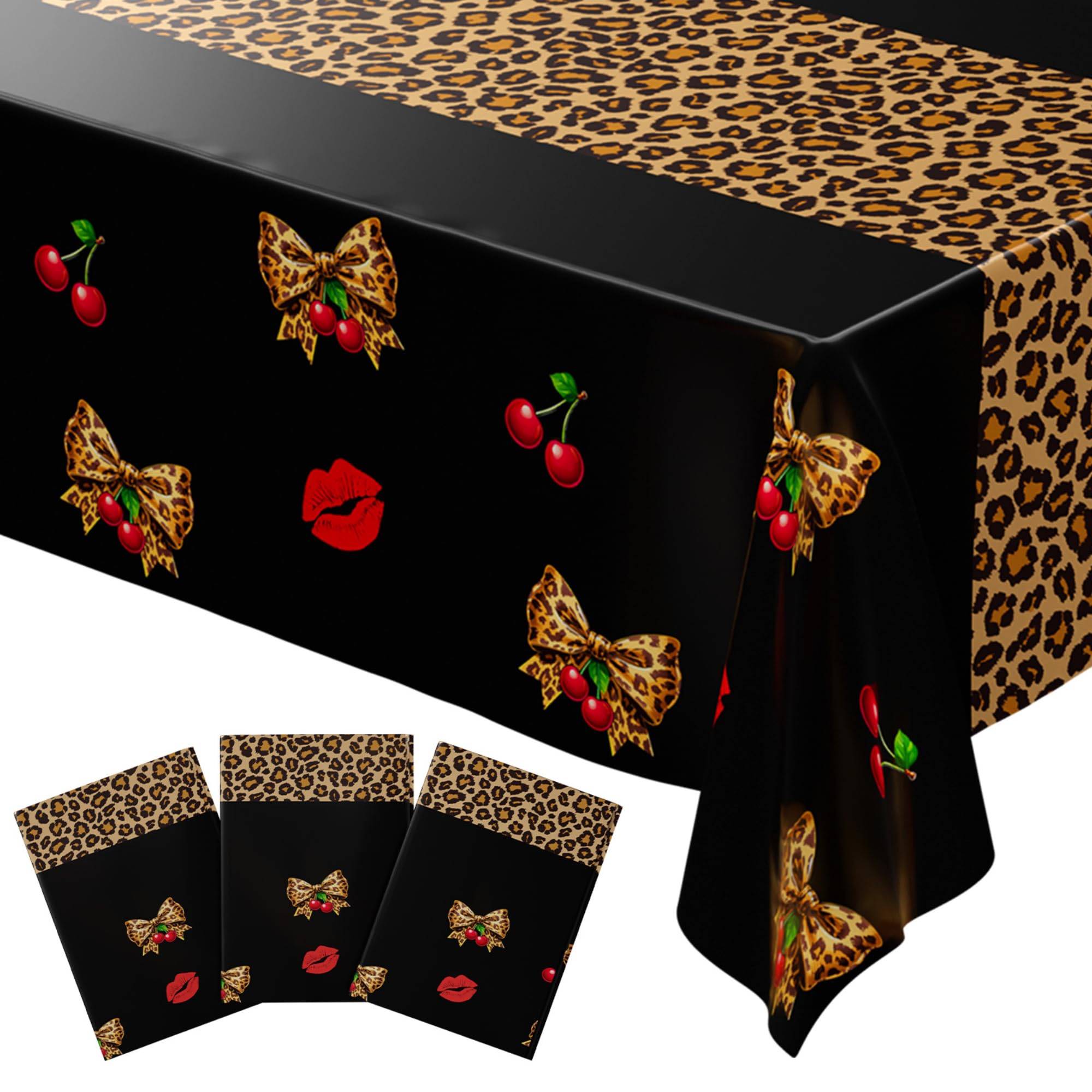 Blue Orchards Cheetah Cherry Table Cover (Pack of 3) 108" x 54" – Trendy Cheetah Cherry Table Decoration, Aesthetic Accent and Backdrop, Party Setter, Decorative Animal Party Accent
