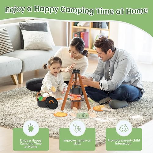 Miniatura 6 de Juego de juguetes de campamento para niños, juego de cocina con estufa de spray, juguetes de comida, vajilla, juguetes de fogata para niños pequeños