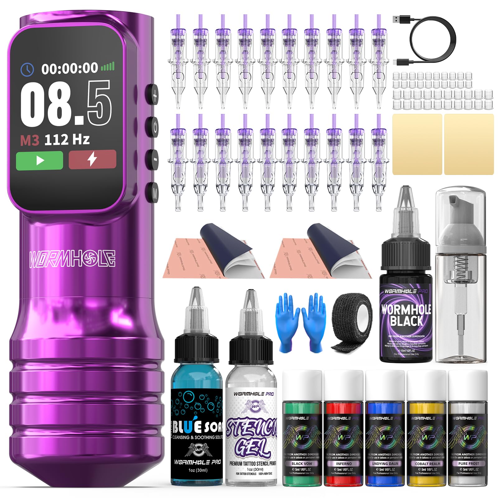 Wormhole Adjustable Rotary Tattoo Pen Kit with Dual Batteries