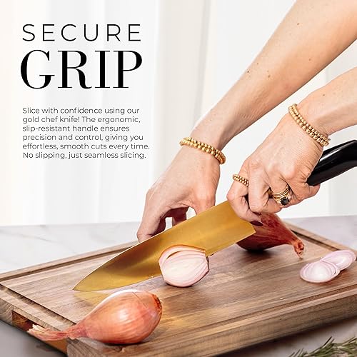 Miniatura 5 de Juego de utensilios de cocina negros y dorados, paquete de 9 piezas con soporte dorado para utensilios, cuchillo de chef y soporte de cuchara de