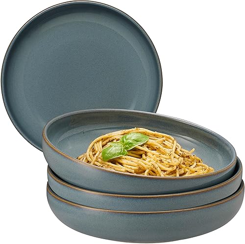 Mesa Uno - Juego de 4 platos llanos de cerámica portuguesa con borde elevado, diseño moderno y simple de cerámica artesanal, platos aptos para horno