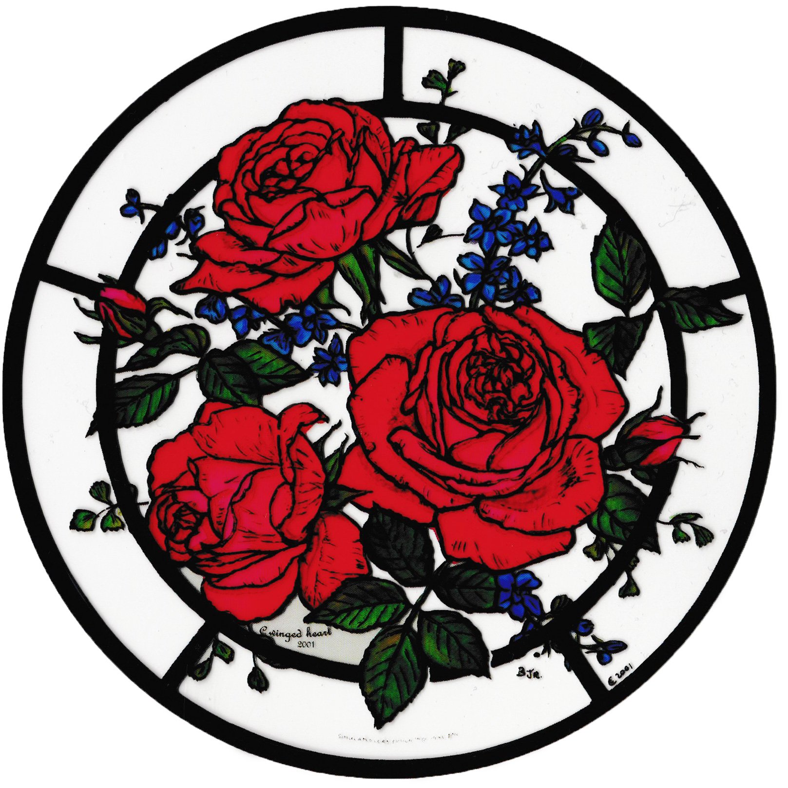 Winged Heart Red Static Window Cling In A Roses Design
