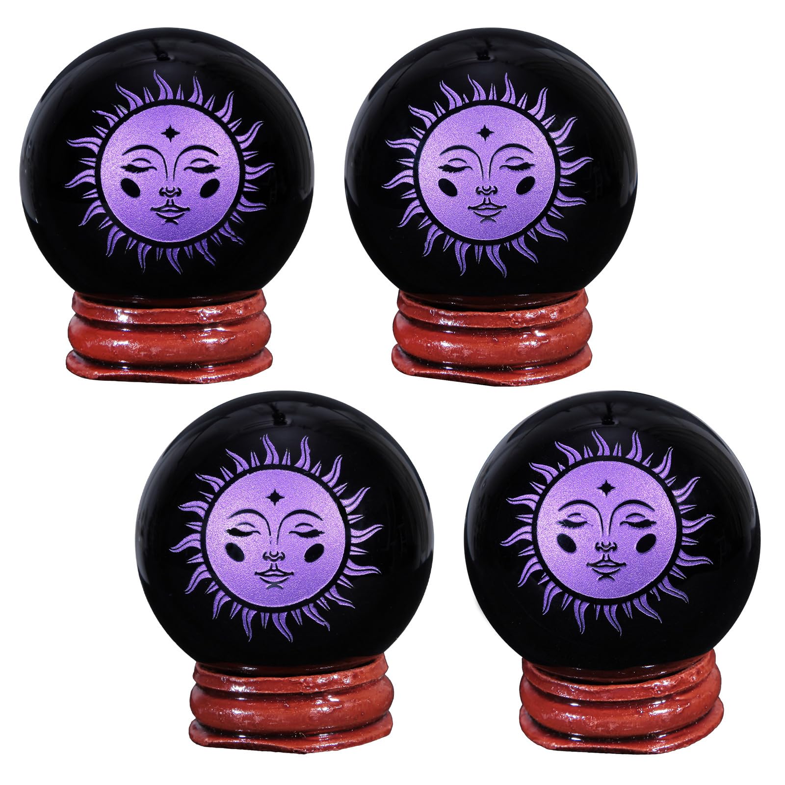 Nupuyai 1.9" Engraved Symbol Obsidian Crystal Ball with Stand - Image 3