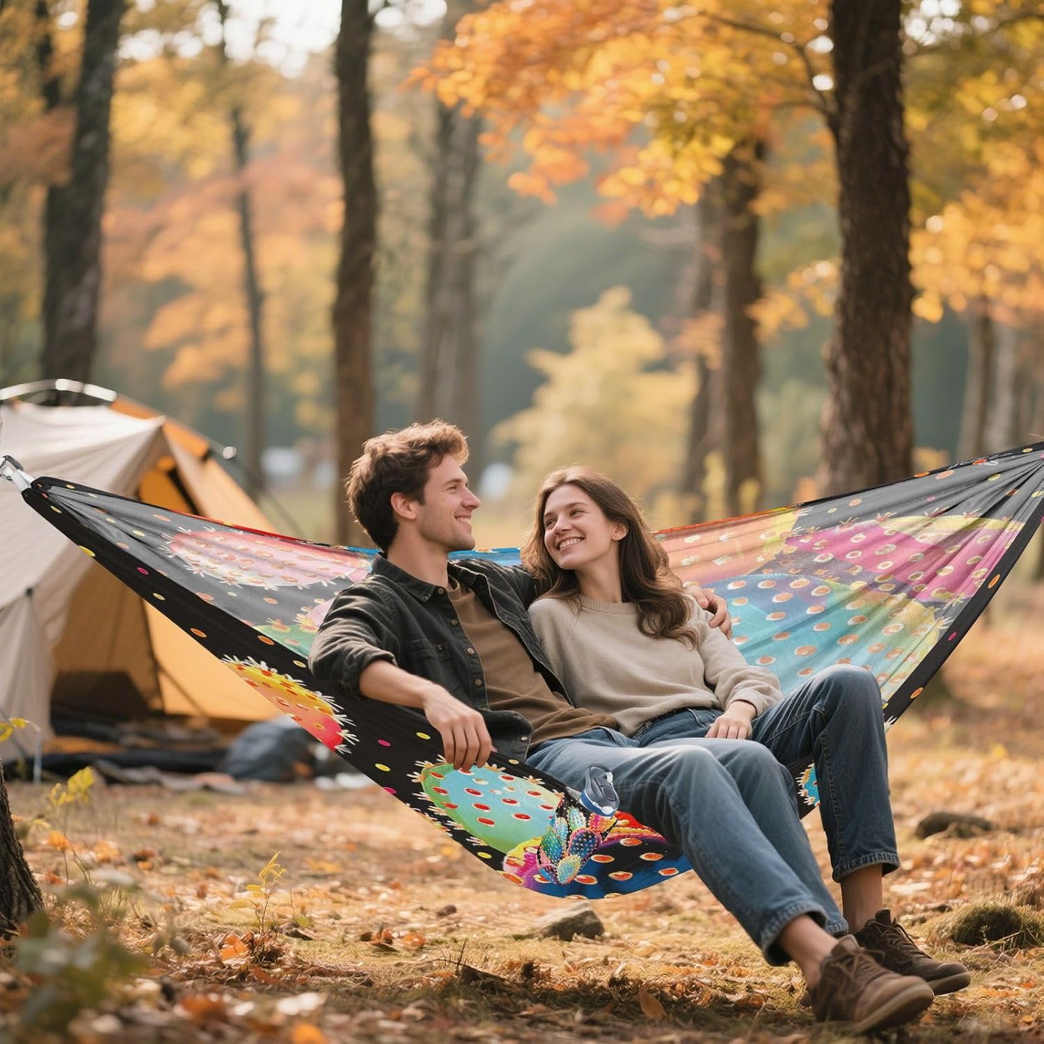 ALAZA Rainbow Cactus Cacti Polka Dots Camping Hammocks Single or 2 Person 500 lbs Portable Parachute Travel Hammock w/Tree Straps for Hiking Backpacking Indoor Outdoor