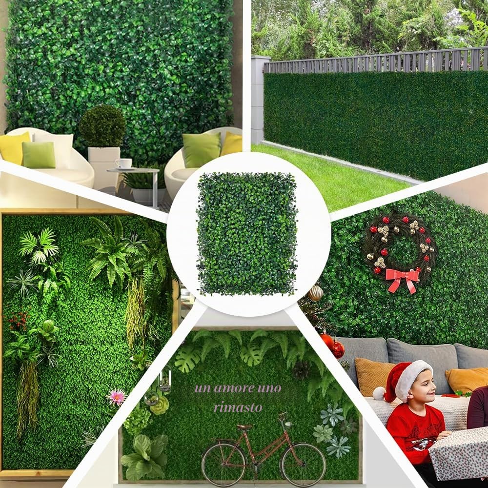 6 pannelli di siepe artificiali, 40 x 60 cm, in bosso verde scuro, recinzione per la privacy, per interni ed esterni, decorazione da giardino, sfondo per matrimoni, copertura per balcone