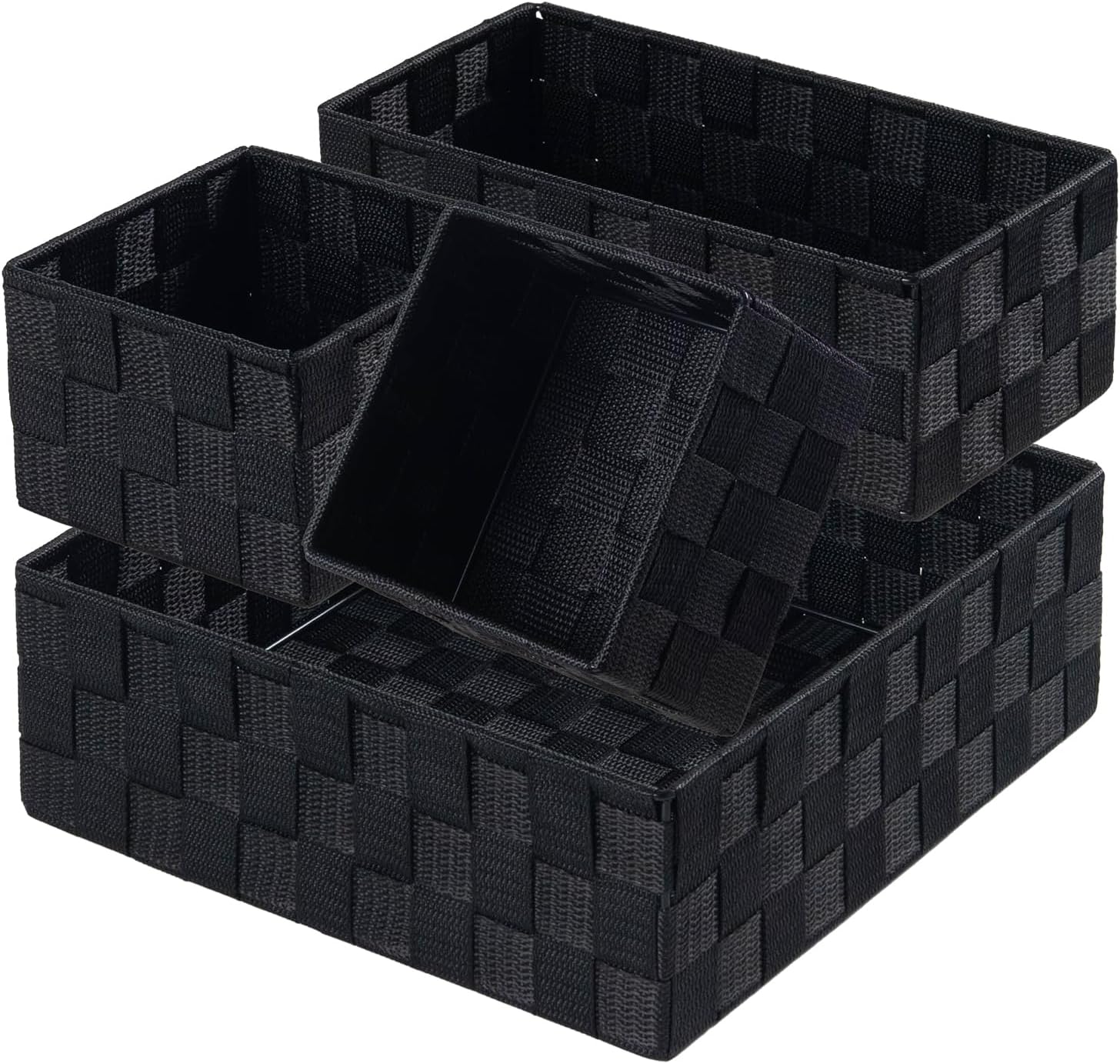 Posprica Small Black Baskets Cube Bin Container Tote,Woven Storage Baskets for Organizing Organizer Divider for Drawer, Closet, Shelf, Dresser, Set of 4
