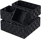 Posprica Small Black Baskets Cube Bin Container Tote,Woven Storage Baskets for Organizing Organizer Divider for Drawer, Closet, Shelf, Dresser, Set of 4