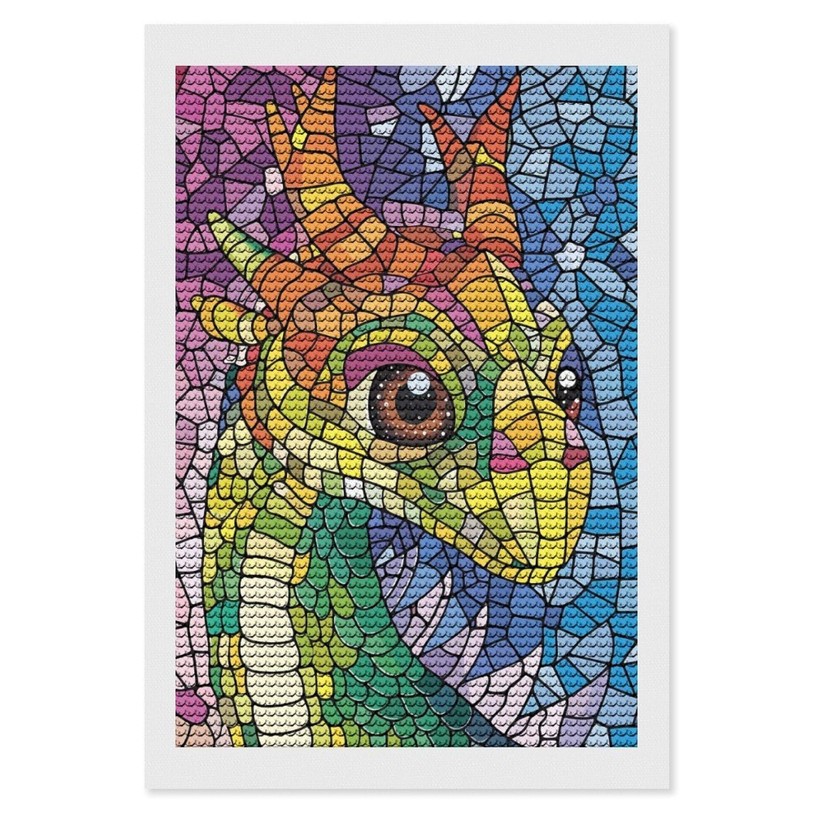 Junmoney Colorful Dragon Mosaic Portrait Full Drill Diamond Painting Kit 8"x12", Mindful Craft Activity, Bedroom Decor, for Adults, Gift Idea