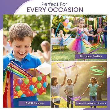 GSi Ribbon Wands & Rings for Kids - Dance Ribbon Streamers with Sparkle Design & Rainbow Ribbons - Perfect for Toddlers, Preschool, Gymnastics, PE, Birthday Parties - Ages 2-12