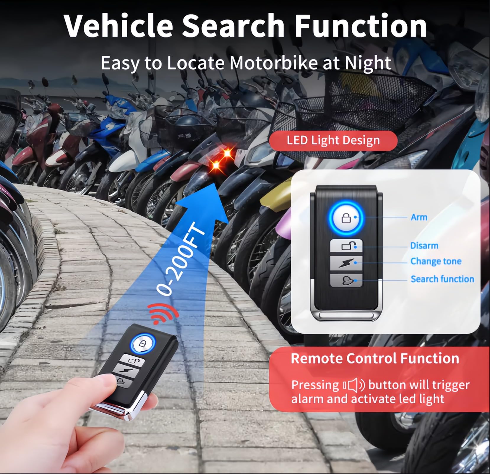 Mengshen Alarma Inalámbrica Vibración 2 Pack IP66 Alarma Impermeable Bicicleta Control Remoto 113 dB Sistema Seguridad Antirrobo Ruidoso Bicicleta Motocicleta Barco Bicicleta Eléctrica