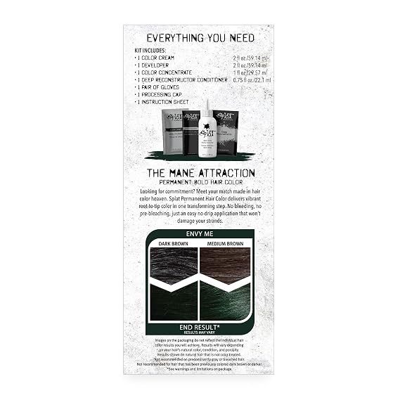 Splat Envy Me Green Double Lift Permanent Hair Dye Kit, 1 Application, Includes Green Hair Color, Developer, Concentrate, Conditioner, Gloves, Processing Cap & Instructions, Vegan & Cruelty Free