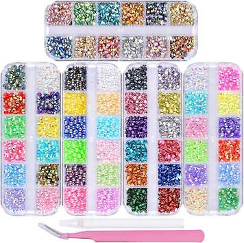 5 Boxes Nail Art Rhinestones Half Pearls Kit 3D Flatback Jelly Crystal Gems Diamantes Design for Crafts Face Clothes Clothes Glass Decorations DIY 60 Colors 4mm