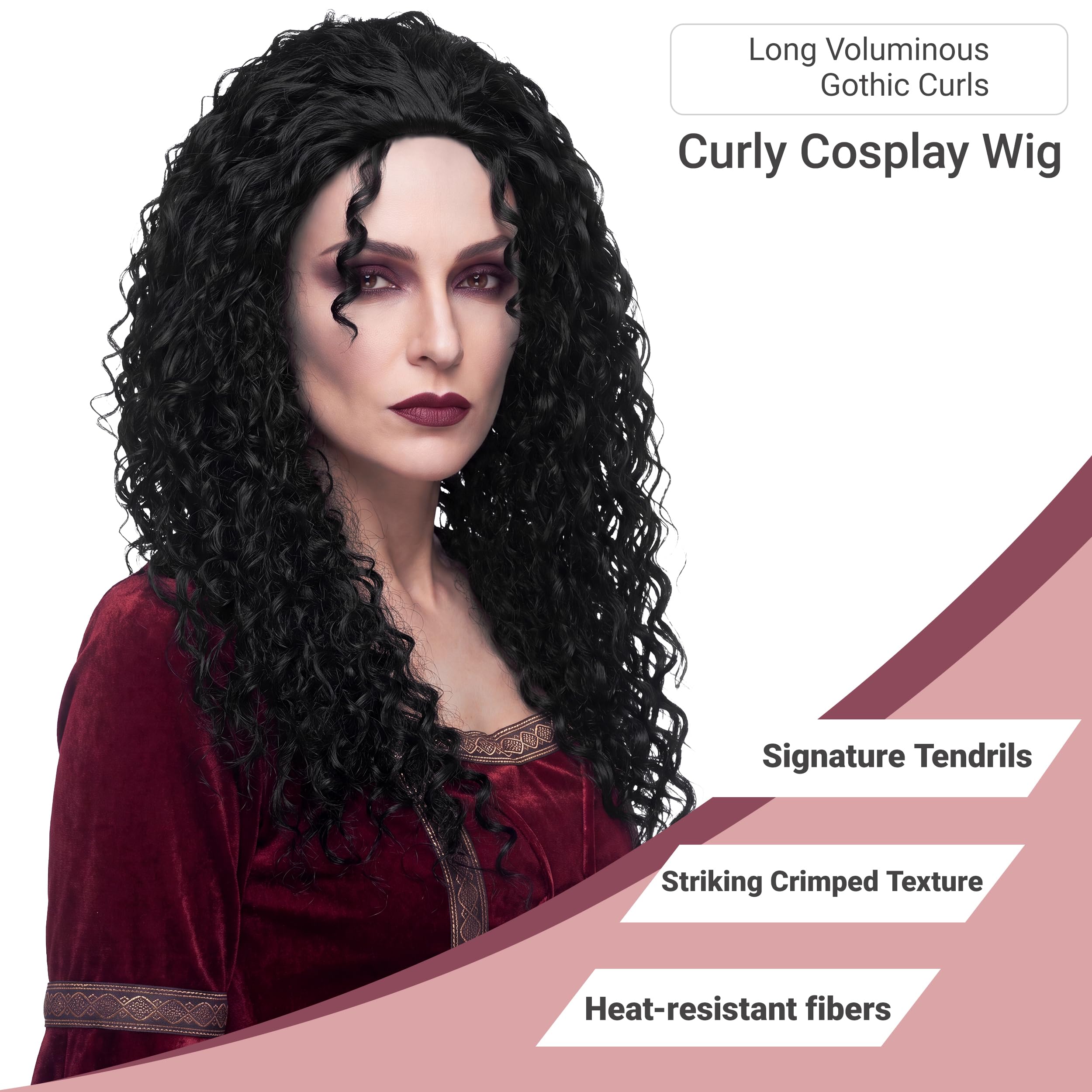 Perruque Goth Girl - Perruque noire à cheveux longs avec tresses pour adultes - Accessoire de costume pour Halloween, carnaval et fête à thème