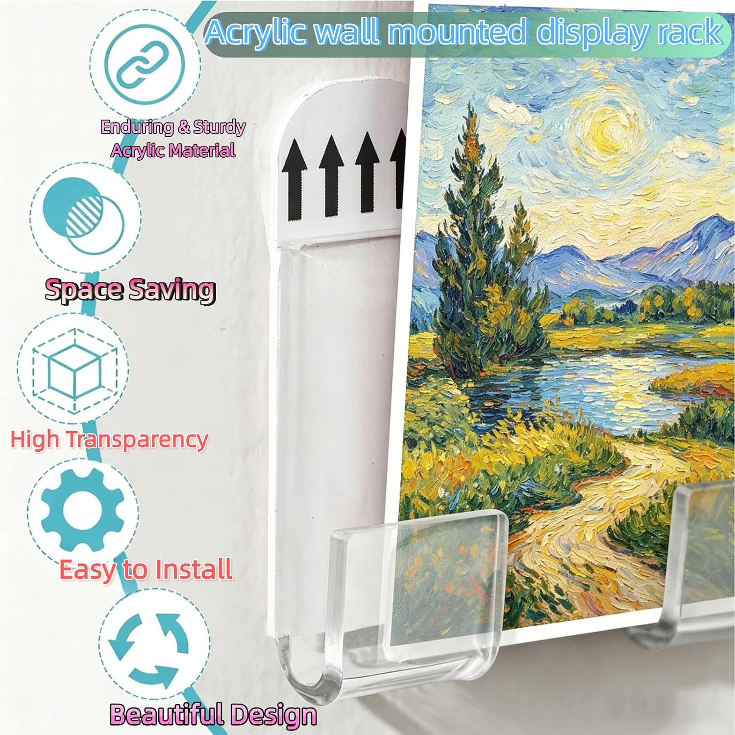 24 Pack Self Adhesive Acrylic Comic Book Display Shelves, Invisible Floating Wall Mount Holders for Comic Books, Vinyl Records, Trading Cards