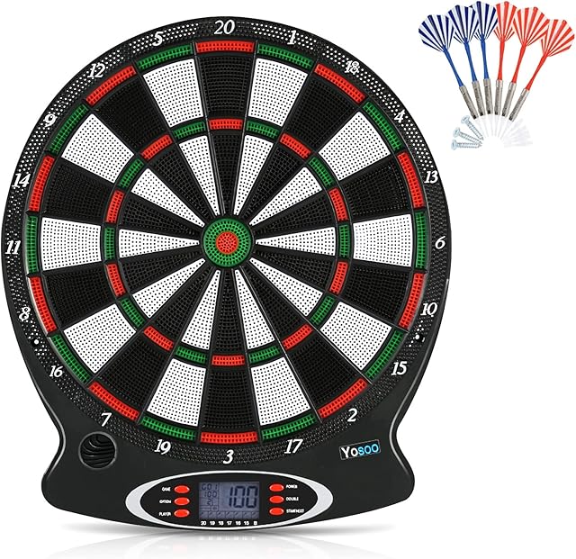Electronic Dart Board Set, 15 Inch Safety Dart Board Safety Dart Set with 6 Soft Tip Darts, Professional Competition Standard Dartboard with LCD Digital Score Display, Family Dart Game for Kids Adults