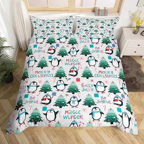 Miniatura 3 de Erosebridal Juego de ropa de cama Feliz Navidad con funda de edredón de pingüino para niños, niñas y mujeres, regalos de árbol de Navidad, funda de
