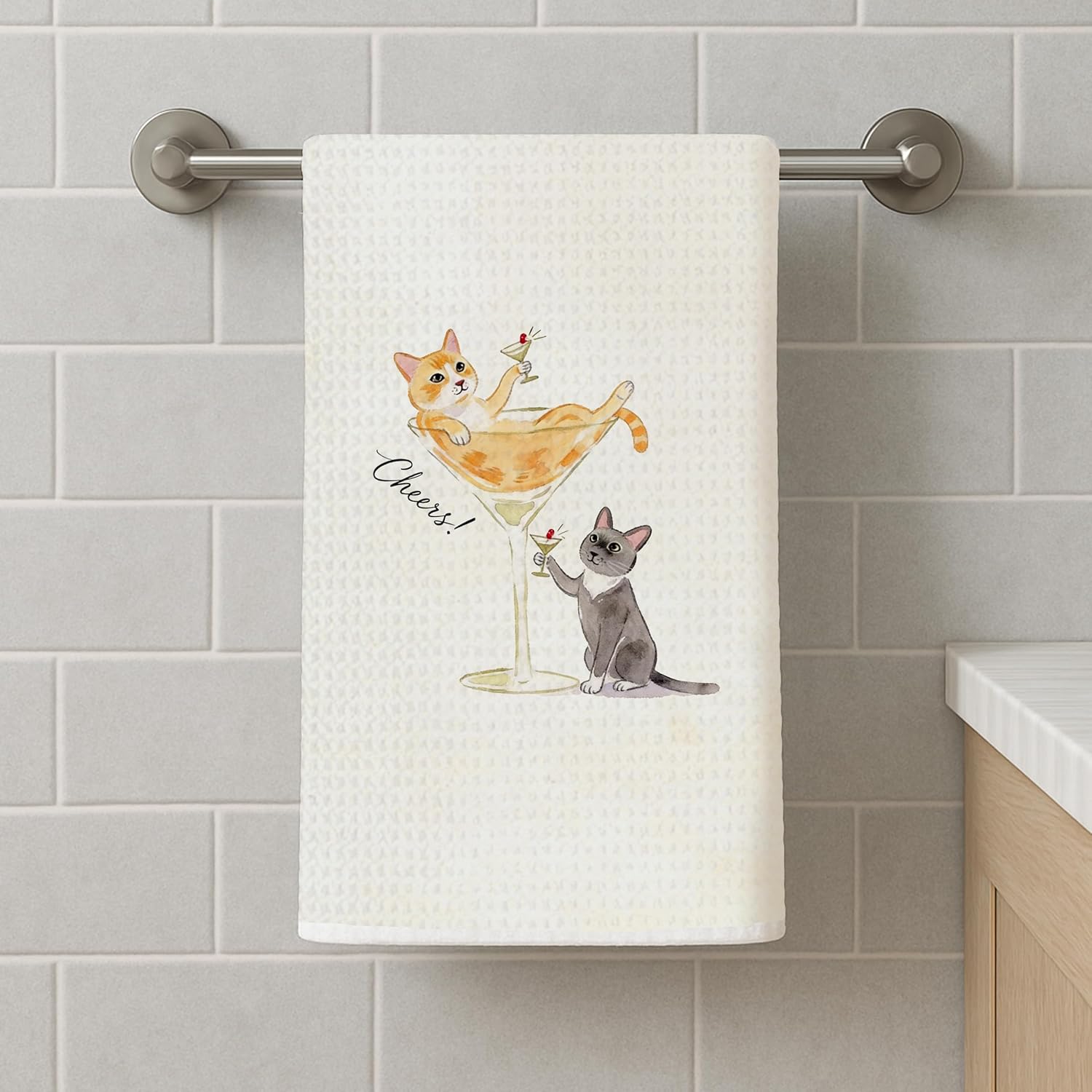 Funny Cat Martini Kitchen Bar Dish Hand Towels 16x24 | Cat Lover Mom Lady Gifts, Martini Themed Gifts Decorative Hand Tea Towels for Bathroom Kitchen Bar Cart
