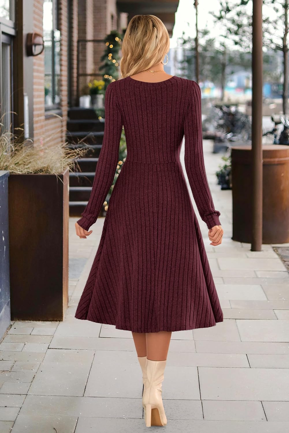 MOLERANI Womens Long Sleeve Casual Dress 2025 Fall Ribbed Knit Sweater Crewneck Midi Wedding Guest Dresses with Pockets - Image 4