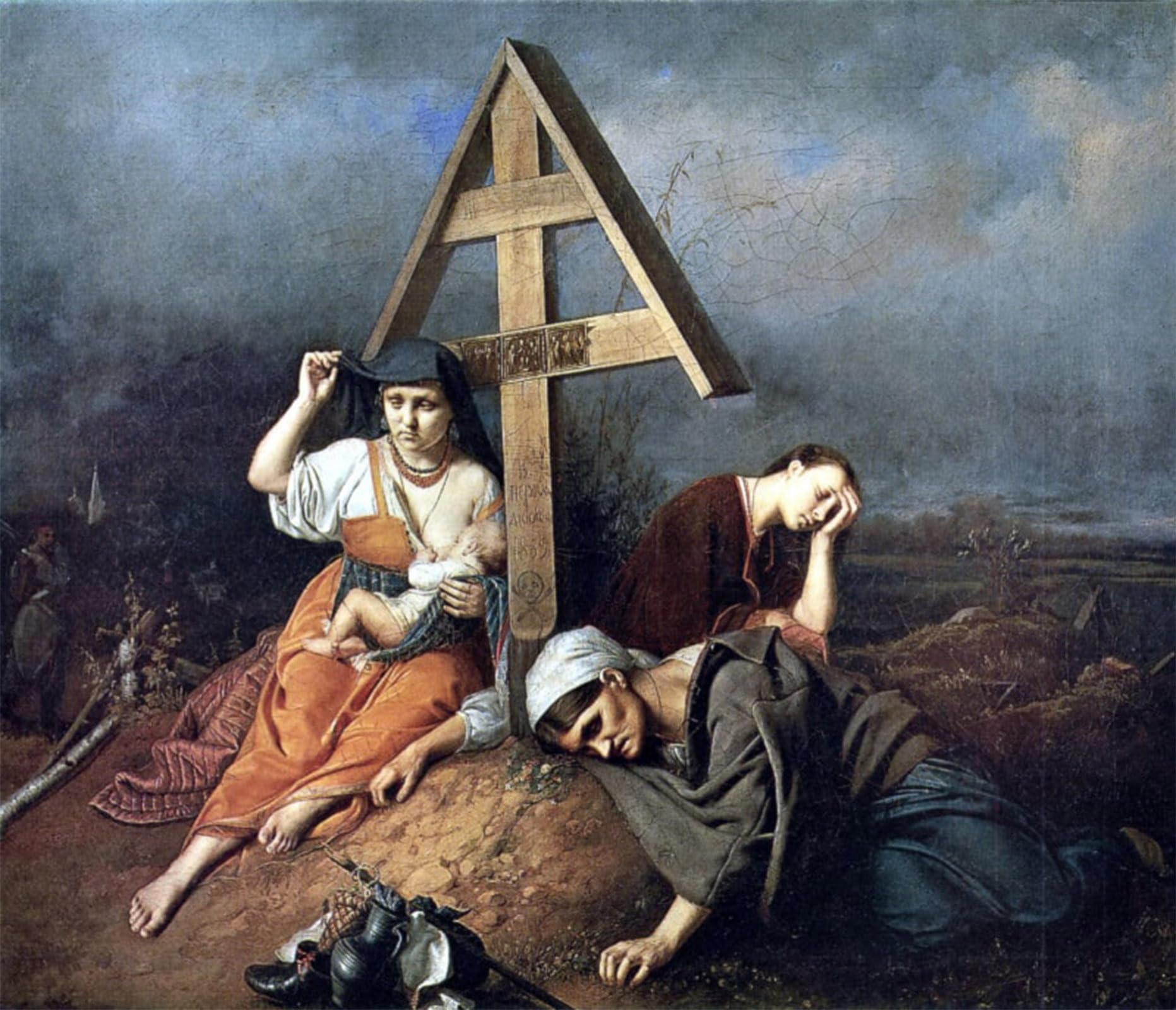 SERENDIPITP Vintage Picture Print on Canvas Wall Art Poster the Scene At the Grave by Vasily Grigorievich Perov Artwork Print Poster for Wall Decor 60x90cm
