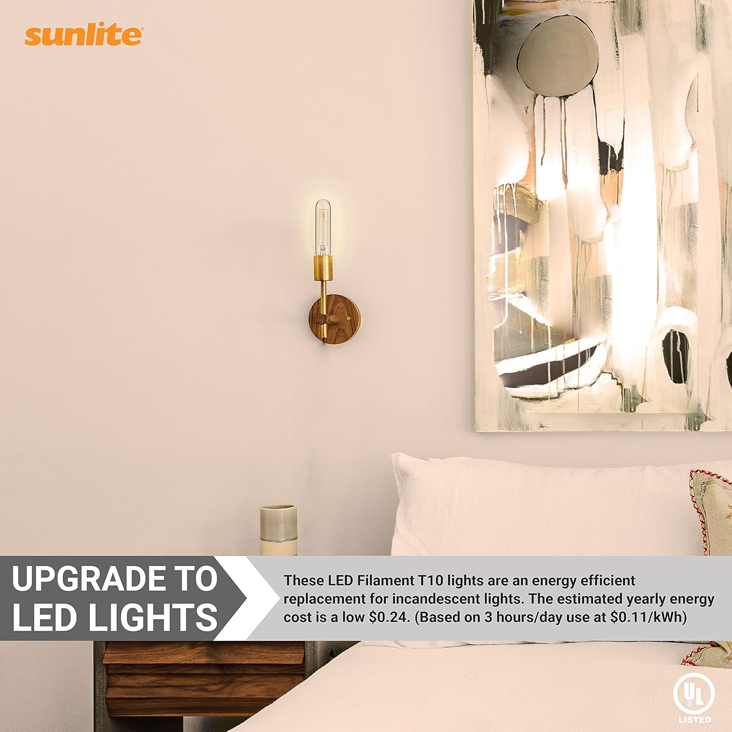 Sunlite 41148 LED Filament T10 Tubular Light Bulb, 2 Watts (25W Equivalent), 160 Lumens, E26 Base, Dimmable, 126mm, 6 Pack 2200K - Amber