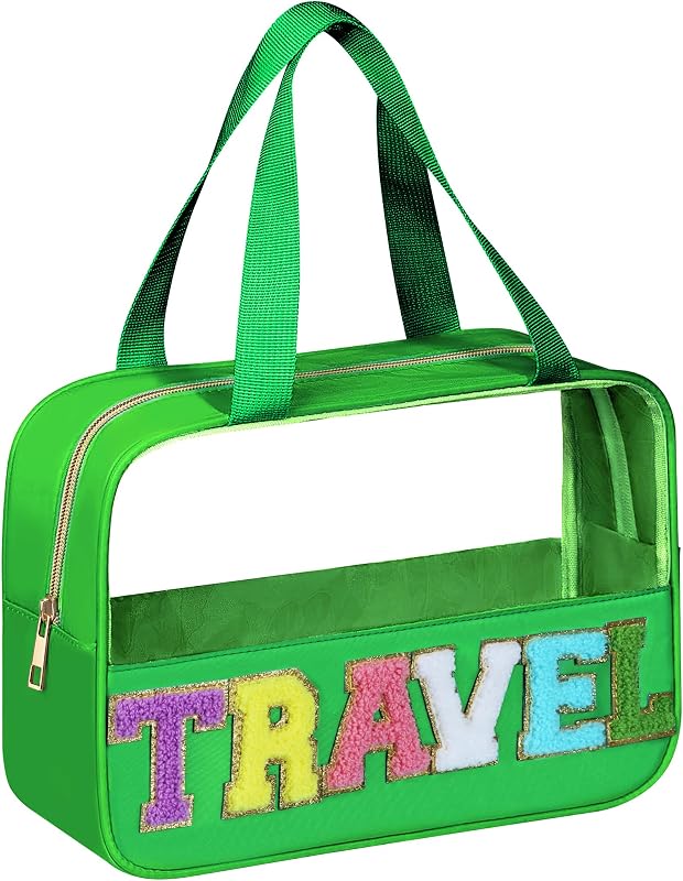 BuyCard Necessaire transparente de viagem em PVC e nylon com alça e zíper, verde-escuro