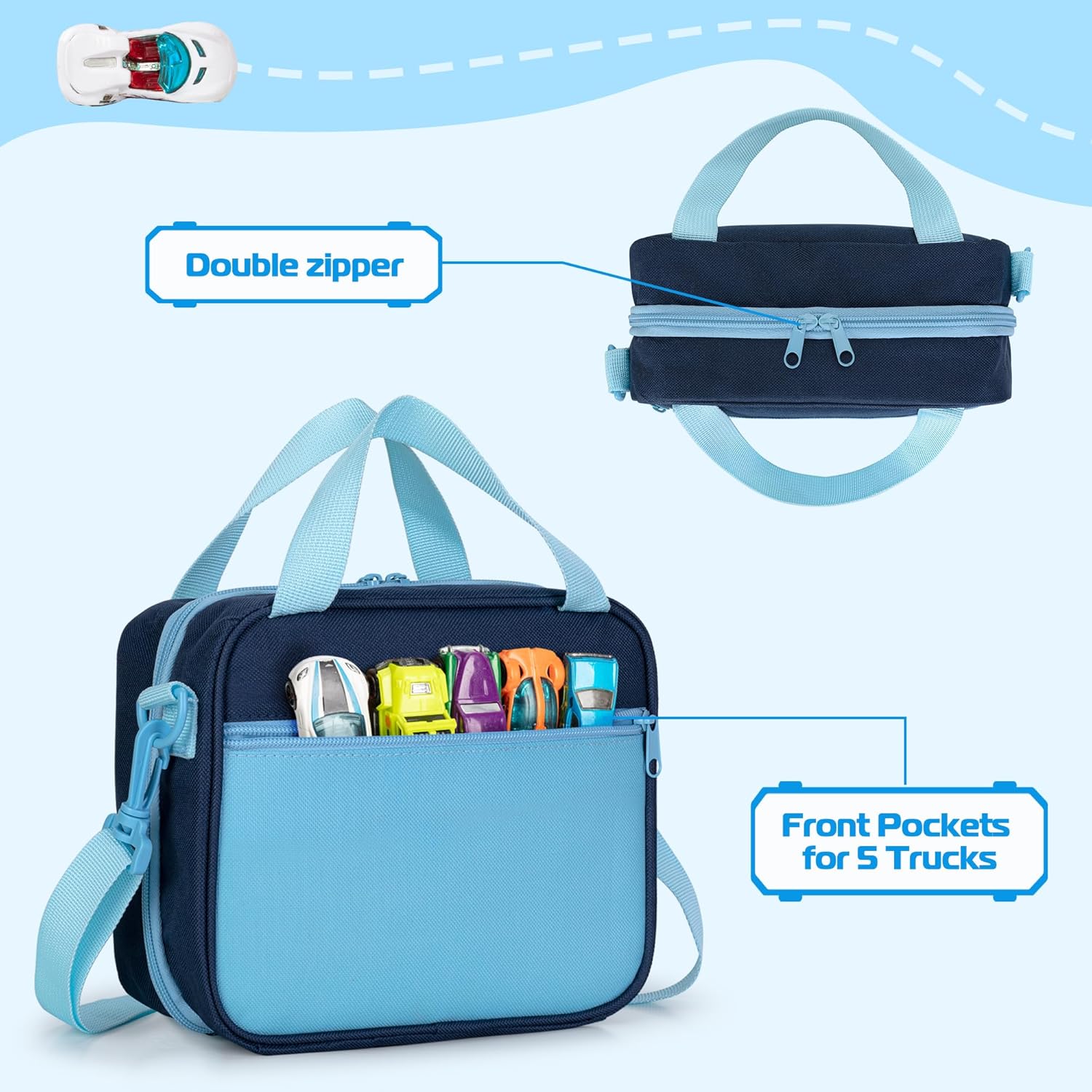 LoDrid Storage Bag Compatible with Hot Wheels Truck up to 29 pcs, Carrying Case with Display Transparent Windows for Toy Car, with Handle and Shoulder Strap, Bag Only