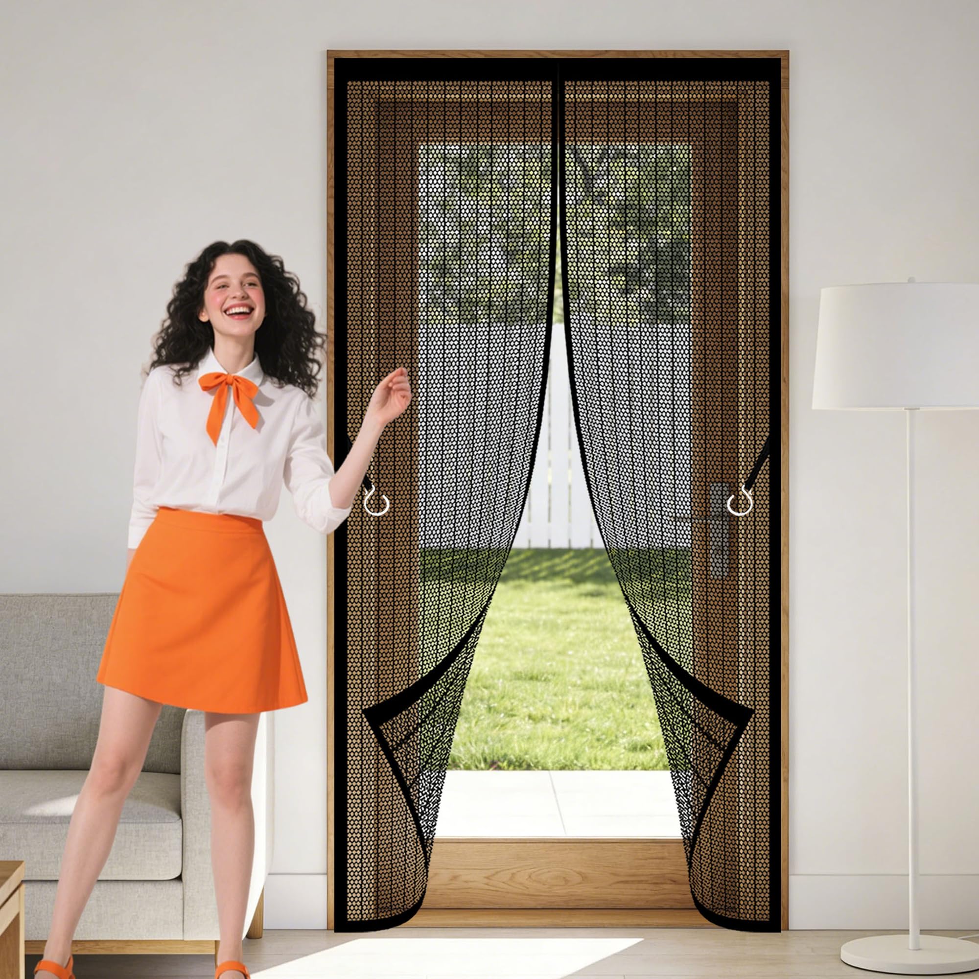 Fly Screen for Doors 123 x 253 cm Full Frame Magic Tape Door Fly Screen Curtain Magnetic Keeps Flies Mosquitoes Out Suitable for Patio Room Balcony Bedroom, Black