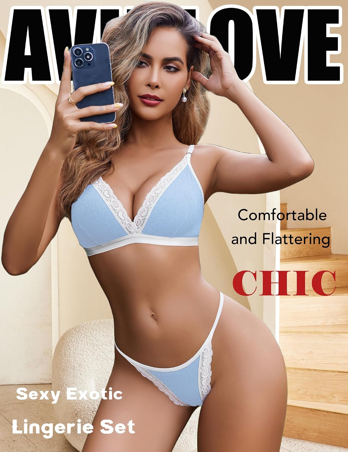 Avidlove Lingerie Sets for Women Sexy Ribbed Bra and Pany Set with Lace Trim 2 Pieces Bralettes Lingerie Outfits