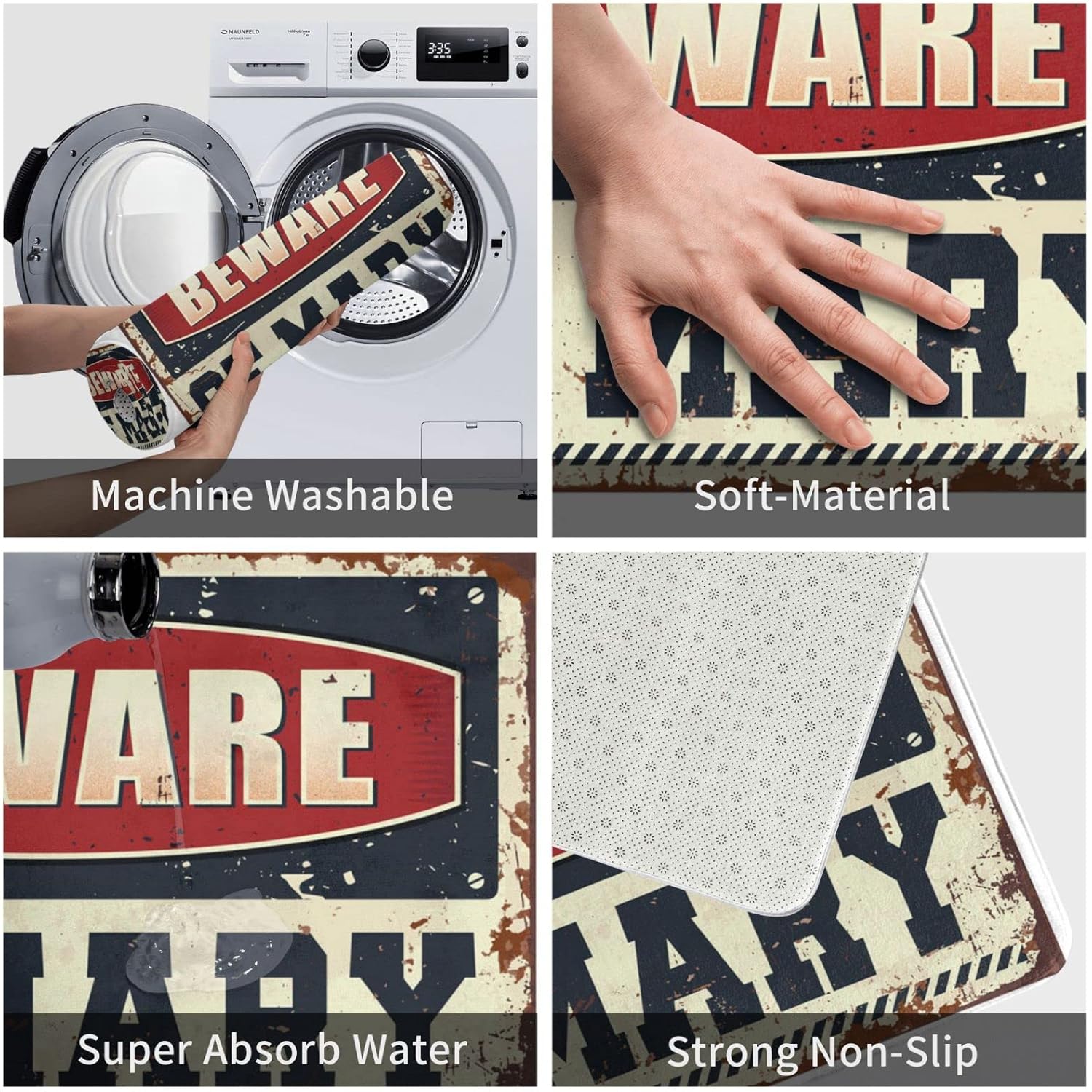 Doormats for Outdoor Entrance Home Funny Beware of Mary Doormat Outdoor Bar Accessories Decor Spring Porch Decor(65X90CM)