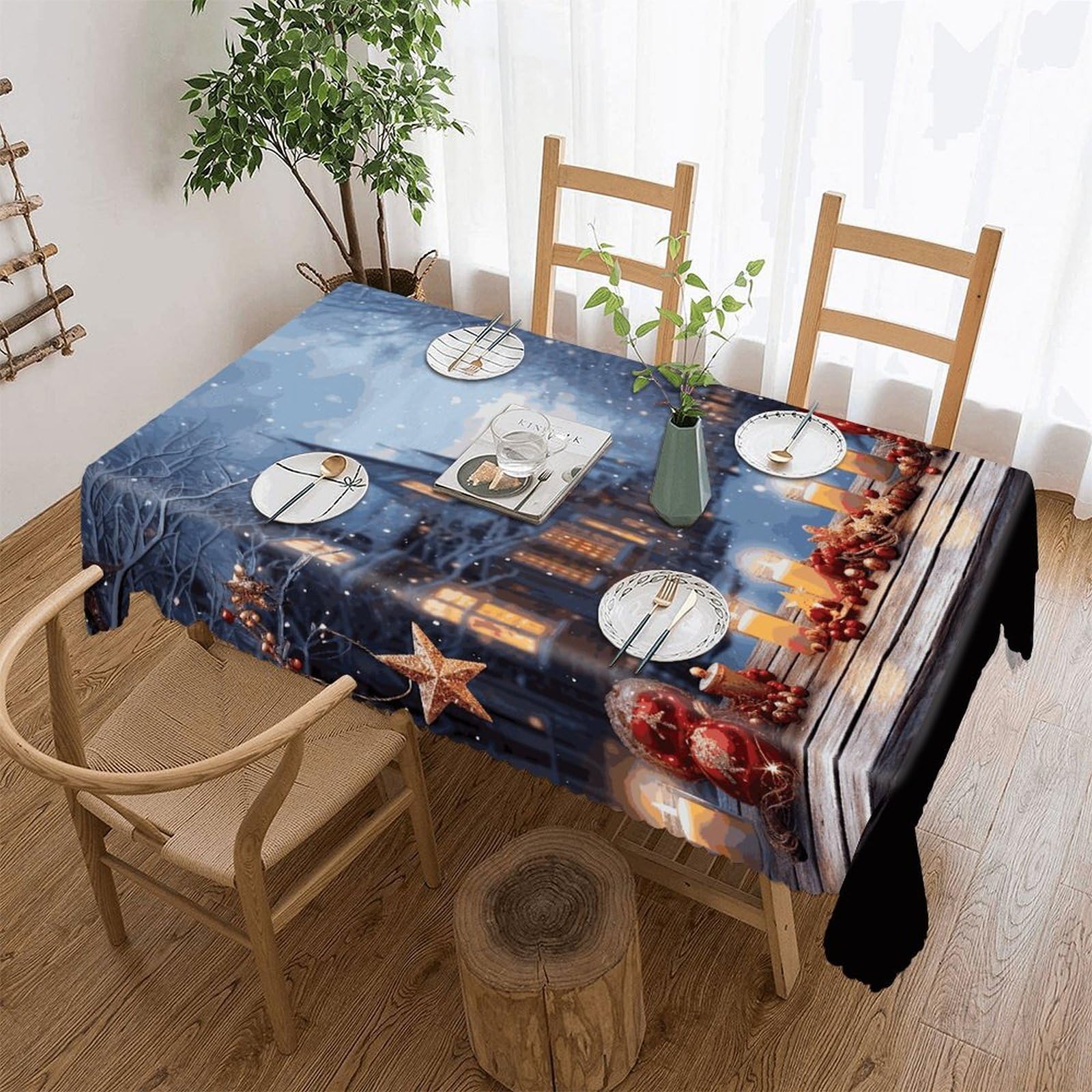 FekiLoot Christmas Atmosphere Tablecloths for Rectangle Tables Wipeable Spillproof Polyester Table Cloth Wrinkle Free Farmhouse Dining Tables Cover Elegant Vintage Decor Tablecover