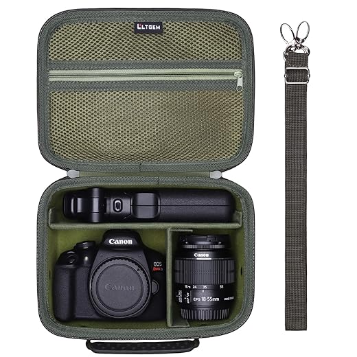 Camera Case Compatible with Canon EOS Rebel T7/R50/R6 Mark II/R100/R50 V/T6/R8/R10/R5 Mark II/RP/R7/5D Mark IV/SL3/R5/T100 DSLR SLR Camera, Len and Tripod with 4 Dividers and Shoulder Strap, Green