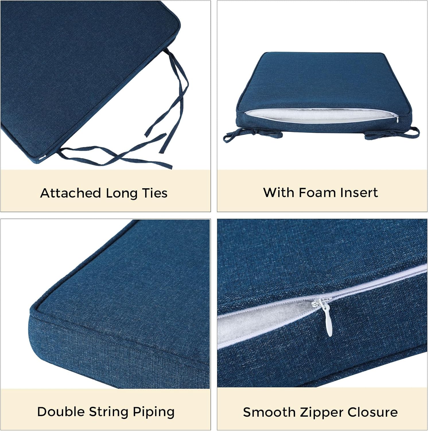 FUNHOME Outdoor Chair Cushions 18"x18"x2.5" Set of 2,Water Reistant Patio Chair Cushion with Zipper&Ties,18x18 Inch Square Seat Cushion for Garden Furniture Chairs(Denim Blue)