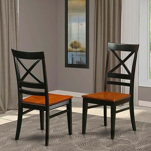 Miniatura 2 de East West Furniture QUC-BLK-W Quincy - Sillas de comedor de cocina, sillas de asiento de madera con respaldo cruzado, juego de 2, color negro y