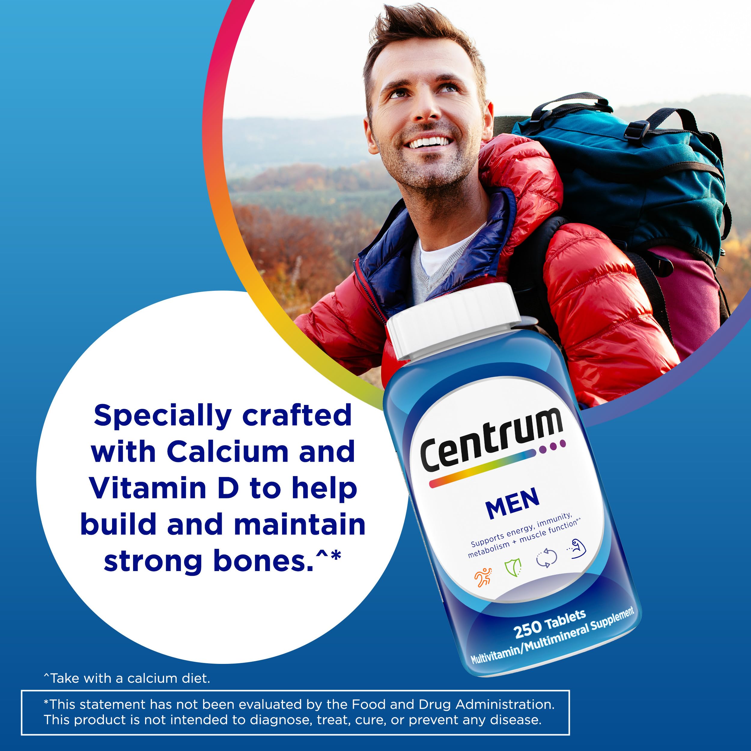 Centrum Multivitamin for Men, Multivitamin/Multimineral Supplement with Vitamin D3, B Vitamins and Antioxidants, Gluten Free, Non-GMO Ingredients - 250 Count — Amazon image 5