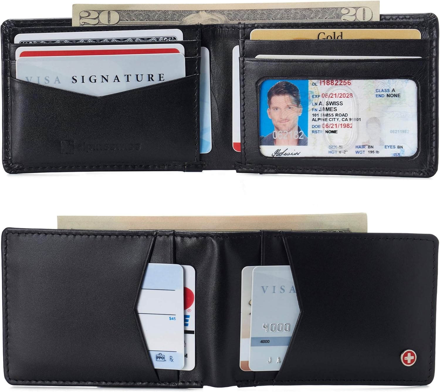 Alpine Swiss Delaney Slim Bifold Wallet | Front Pocket Wallet | 8 Card Slots ID Window | Outside Card Slot| RFID Protected Premium Leather | Gift Box - Image 2