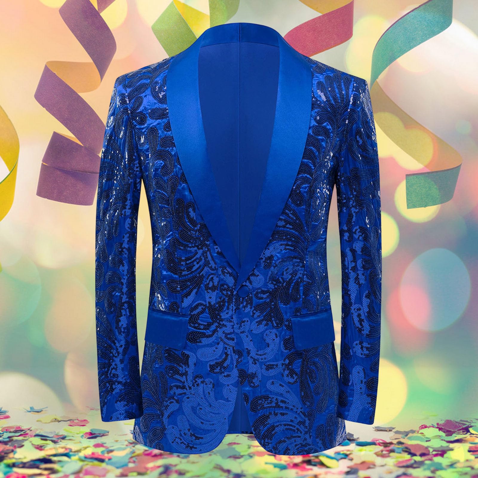 Giacca con paillette, da uomo, per Carnevale, discoteca, anni '70, da discoteca, elegante, stile retrò, alla moda, con brillantini, slim fit, blazer per ballo di fine anno