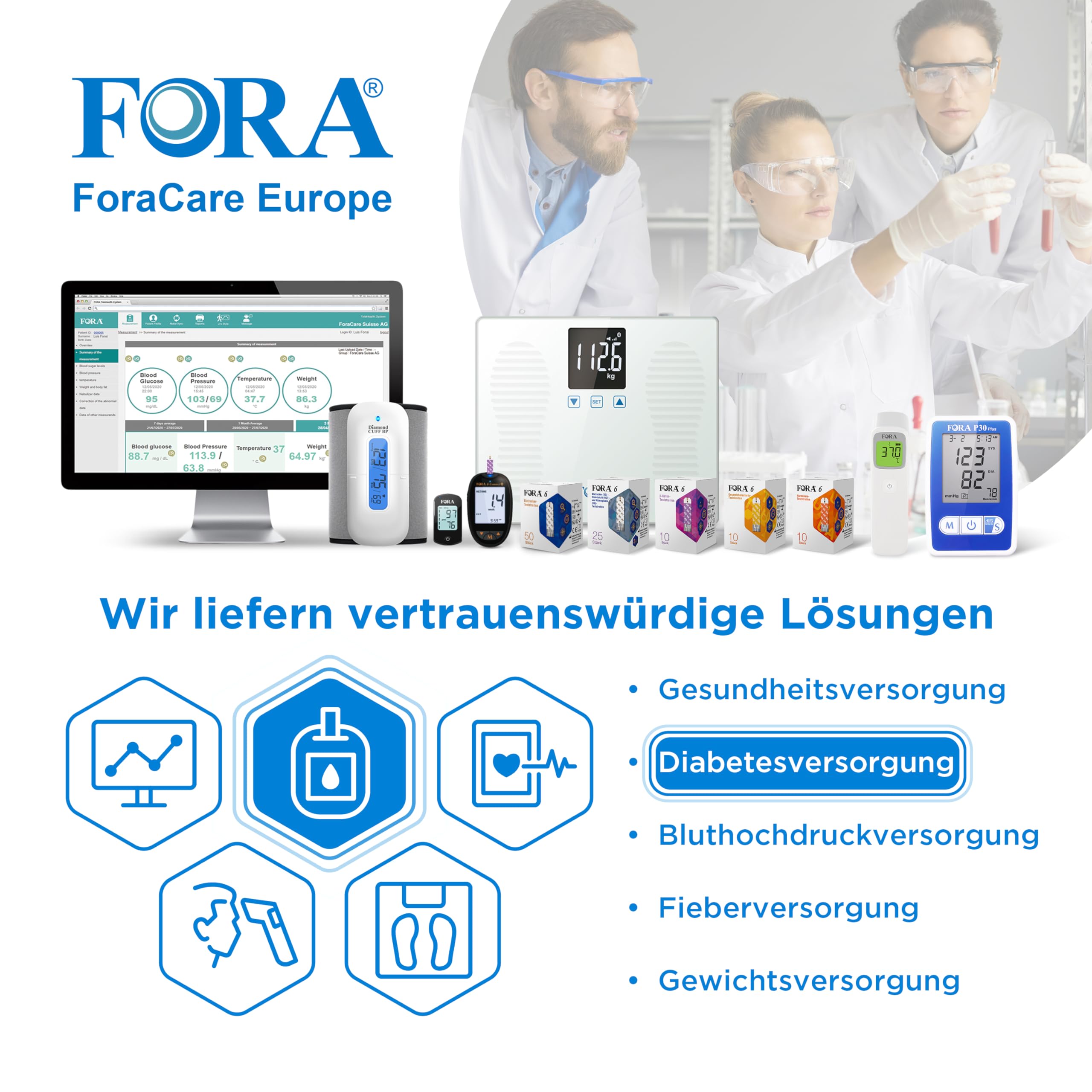 FORA 6 Connect Glucometro Bluetooth – Kit Misuratore Glicemia con 100 Strisce