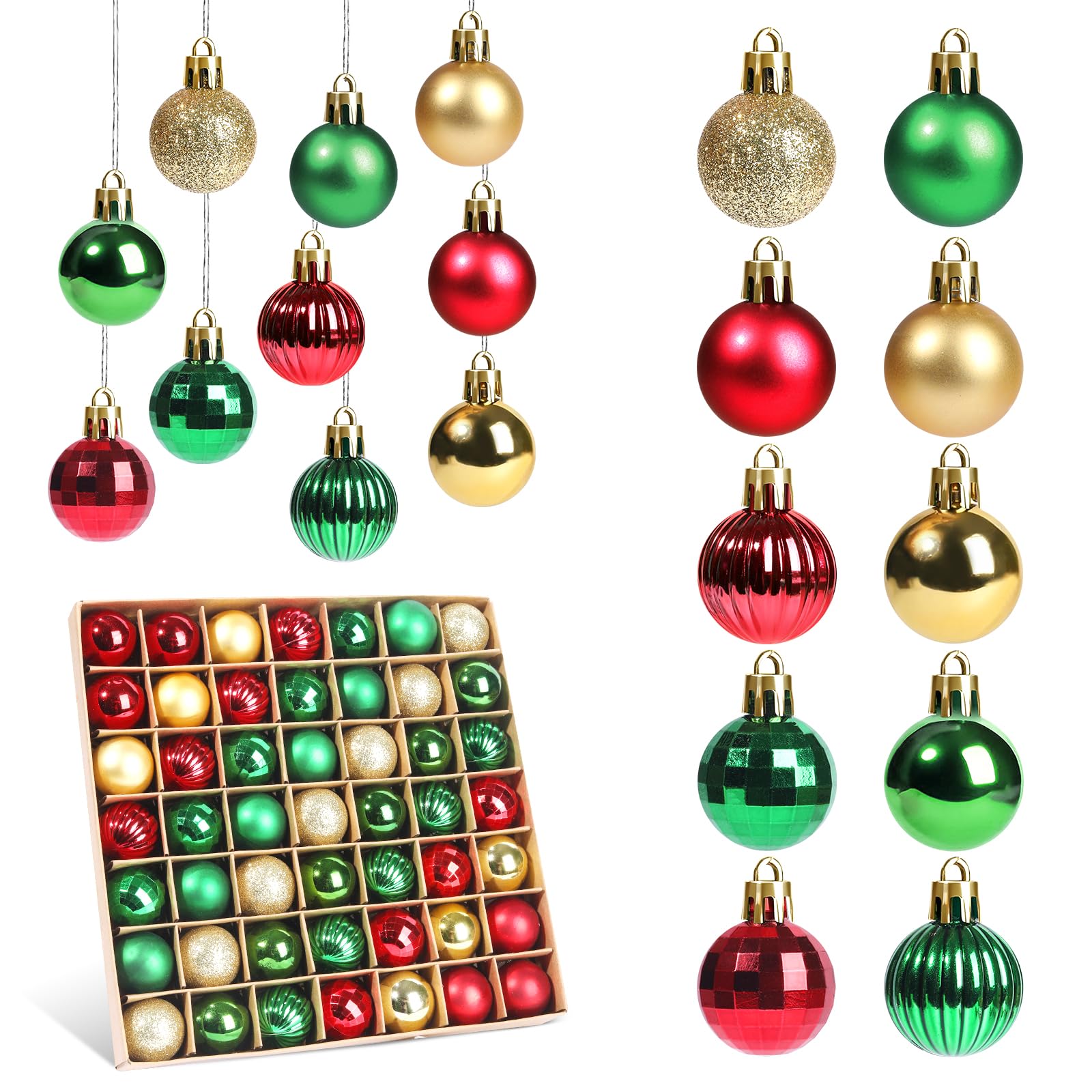 SULOLI Lot de Boules de Noël à Suspendre,Ensemble de Décoration Boules de Noël pour Pendentifs de Sapin de Noël (Rouge Vert
