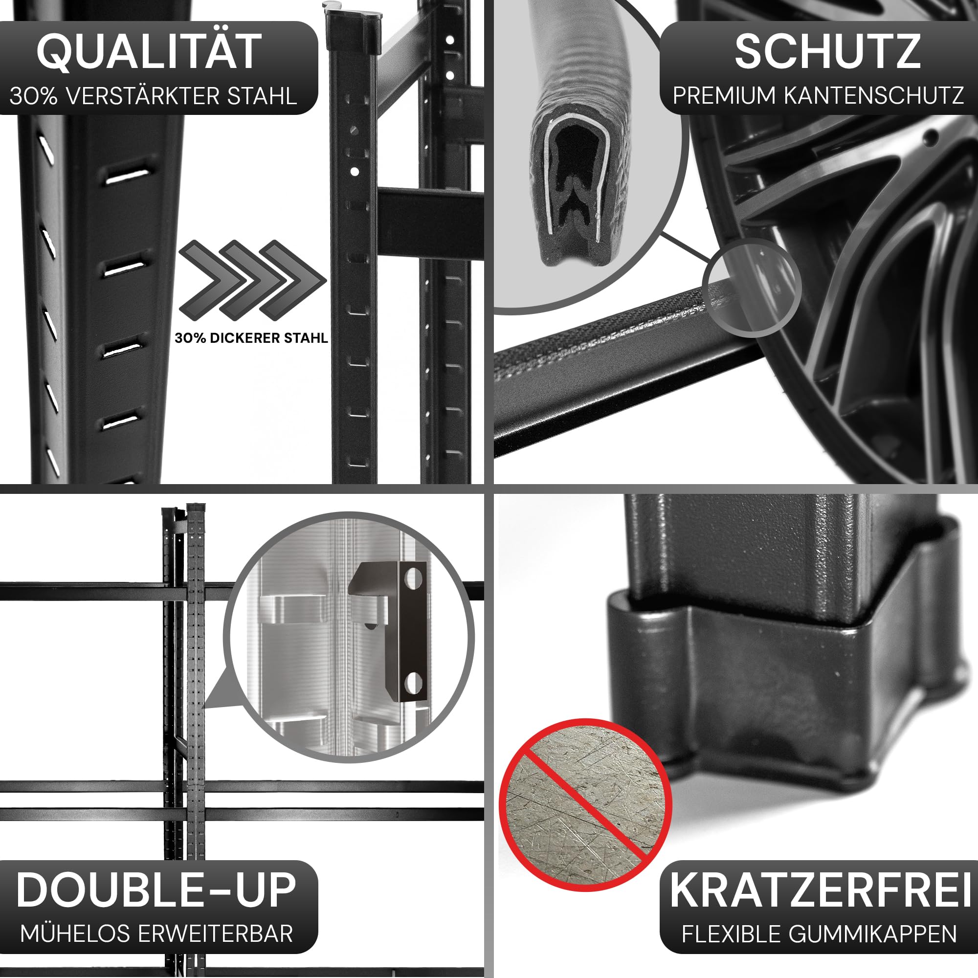 ALL Premium Reifenregal 8 Reifen 100x110x40cm schwarz, 175kg Traglast, platzsparend, Reifenständer und Reifenhalter, Felgenbaum Garagen Zubehör für Garage & Lager